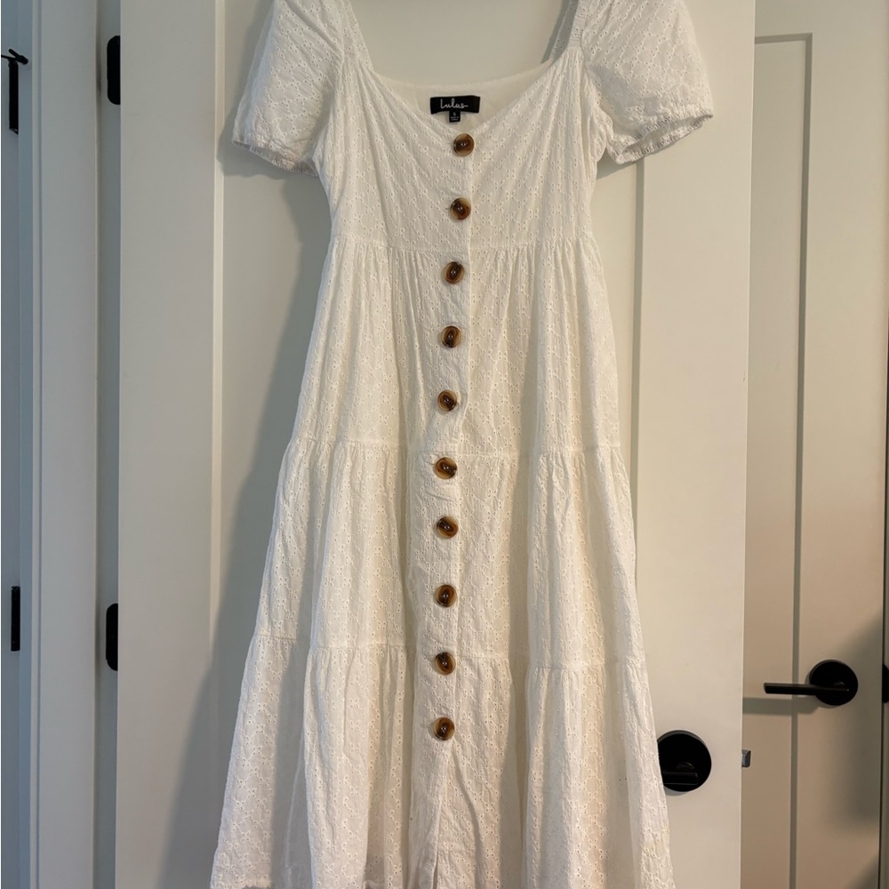 Lulu's White Button-Front Midi Dress